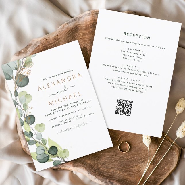 All in one Eukalyptus QR Code Wedding Greenery Einladung (Von Creator hochgeladen)