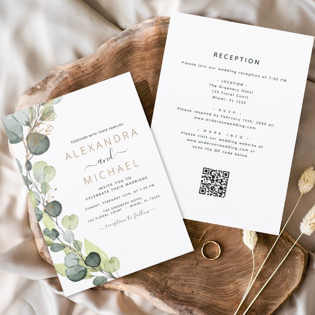 All in one Eukalyptus QR Code Wedding Greenery Einladung (Von Creator hochgeladen)