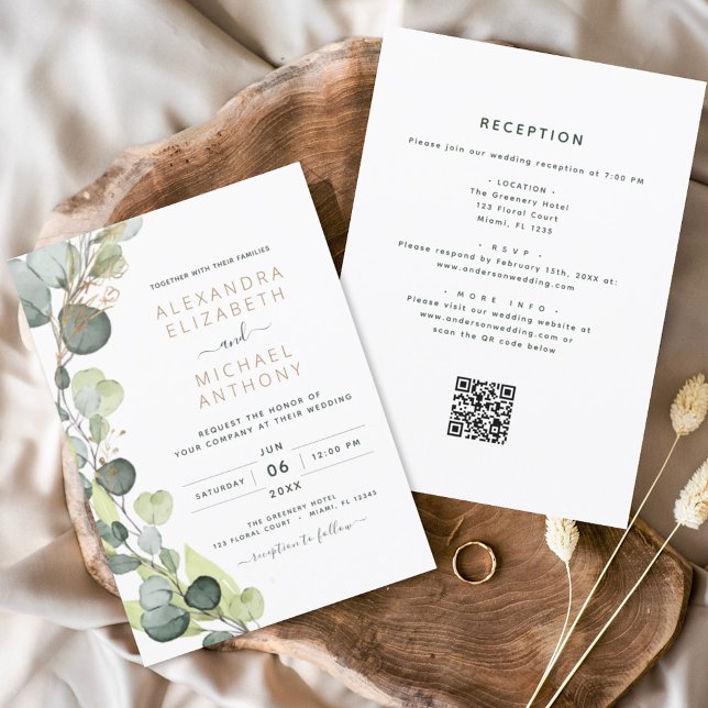 All in one Eukalyptus QR Code Wedding Greenery Einladung (Von Creator hochgeladen)