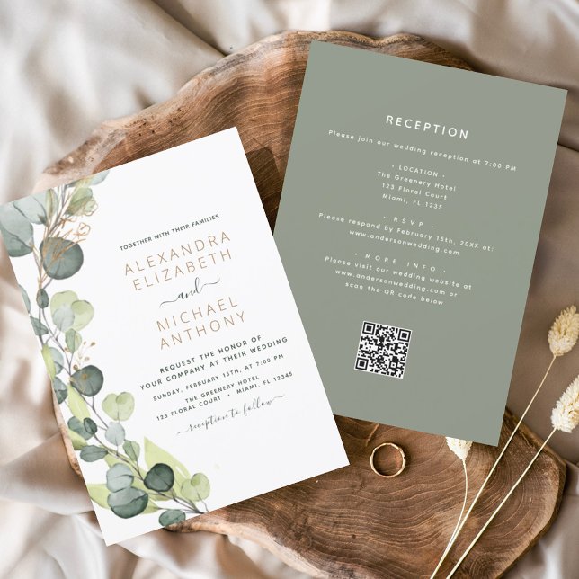 All in one Eukalyptus QR Code Wedding Greenery Einladung (Von Creator hochgeladen)