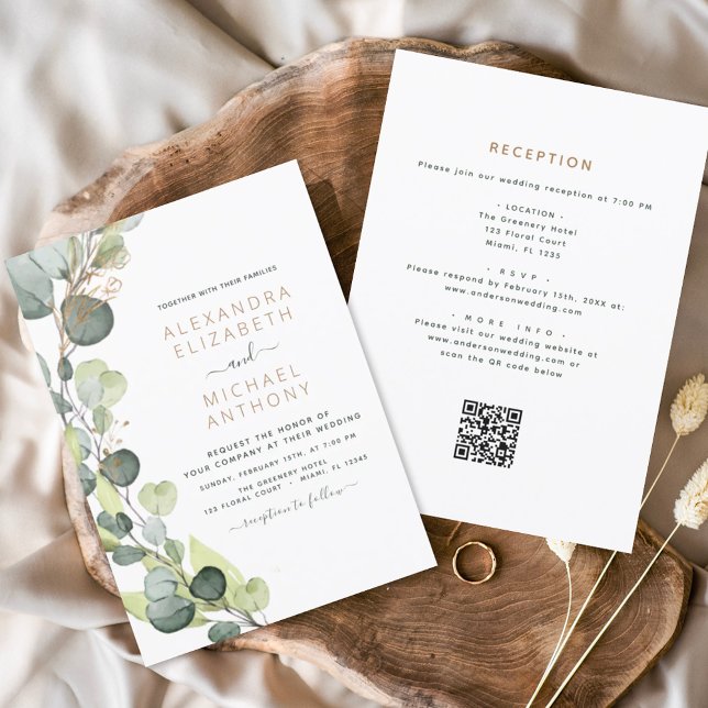 All in one Eukalyptus QR Code Wedding Greenery Einladung (Von Creator hochgeladen)