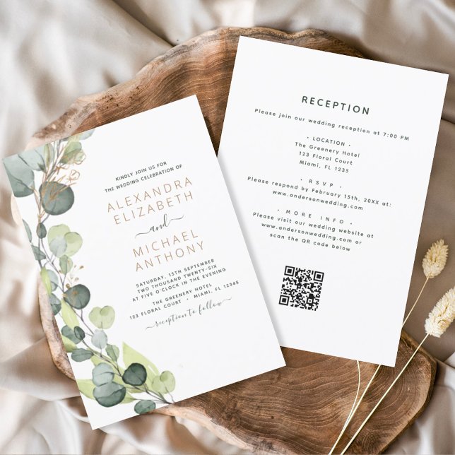 All in one Eukalyptus QR Code Wedding Greenery Einladung (Von Creator hochgeladen)