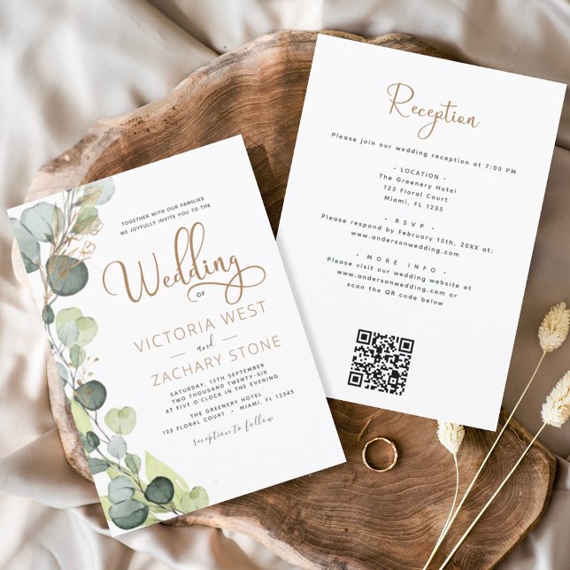 All in one Eukalyptus QR Code Wedding Greenery Einladung (Von Creator hochgeladen)