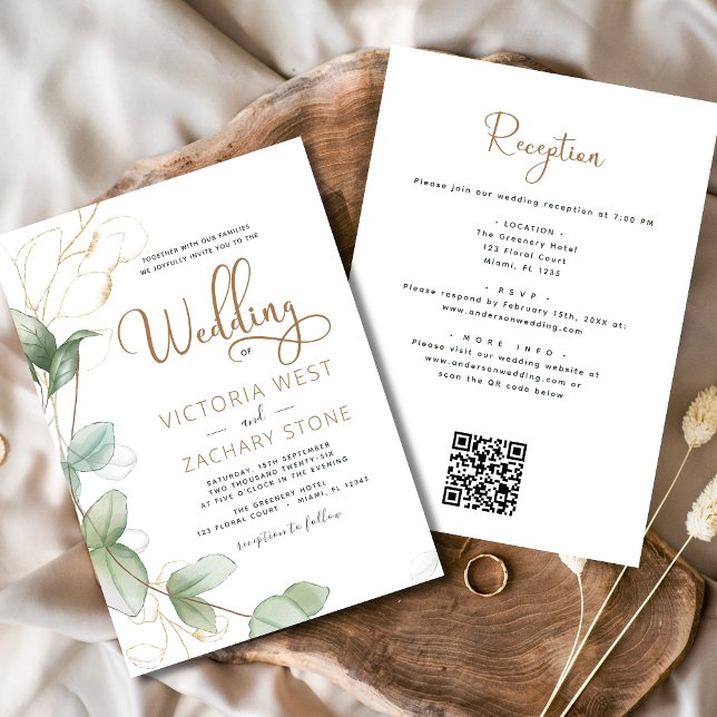 All in one Eukalyptus QR Code Wedding Greenery Einladung (Von Creator hochgeladen)