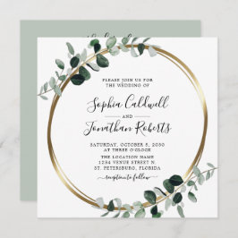 All in one Eukalyptus White Sage Square Wedding Einladung