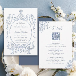 All in One Floral Frame Blue Wedding               Einladung