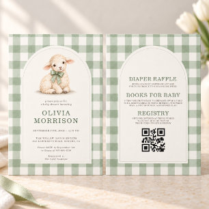All in One Frühlingslämmern Gingham Baby Shower Einladung