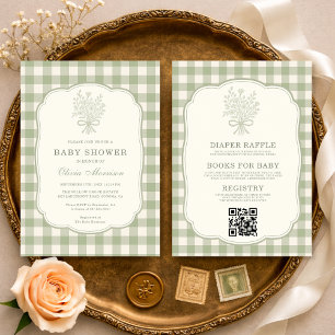 All in One Gingham Blumen-Schleife Baby Shower-Ein Einladung