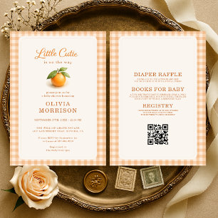 All in One Gingham Little Cutie Orange Babyparty Einladung