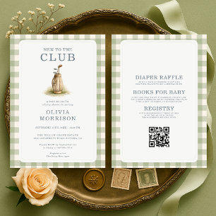 All in One Golf New to Club Gingham Babyparty-Einl Einladung