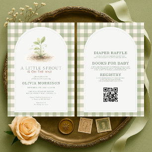 All in One Green Gingham Little Sprout Baby Shower Einladung