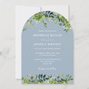 All In One Greenery Floral Arch Staubblau Hochzeit Einladung