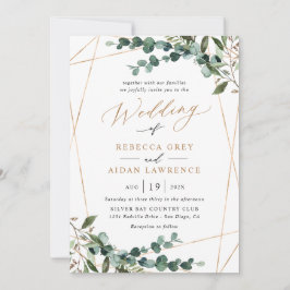 All-In-One Greenery Gold Geometric QR Code Wedding Einladung