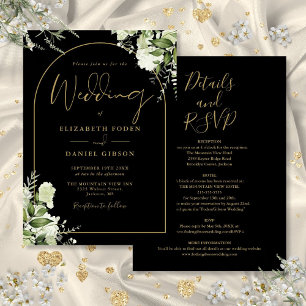 All In One Greenery Schwarz Und Gold Bogen Hochzei Einladung