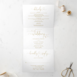 All in one Heart Script Gold Hochzeit Dreifach Gefaltete Einladung