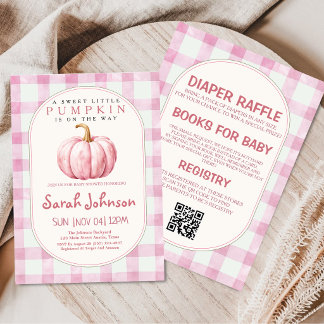 All In One Herbst Gingham Rosa Kürbis Baby Shower Einladung