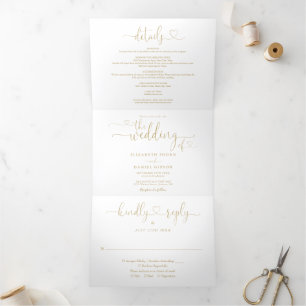 All In One Herz Schrift Goldene Hochzeit Dreifach Gefaltete Einladung
