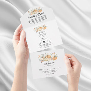 "All-in-One-Hochzeit im Herbst Rustikaler Kürkin All In One Einladung