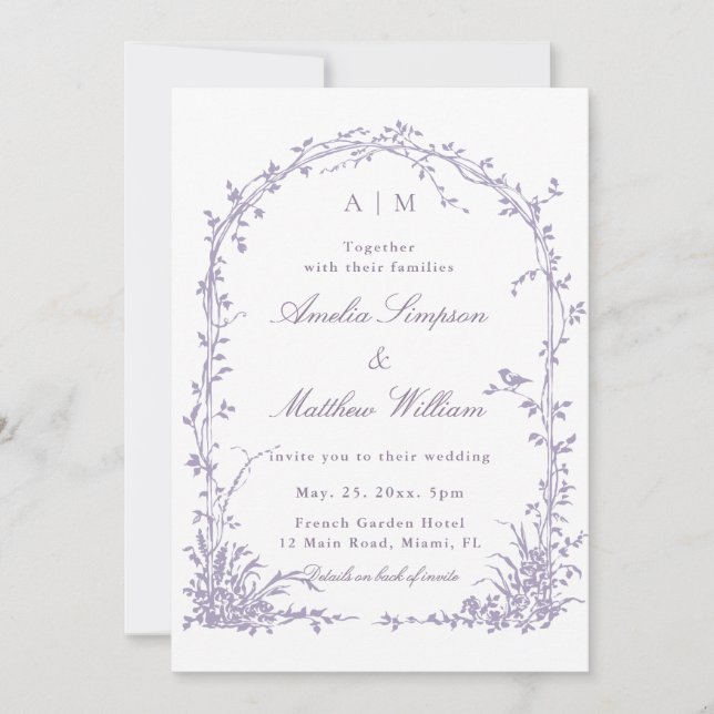 All in One Lavender Botanical Arch Garden Wedding  Einladung (Vorderseite)