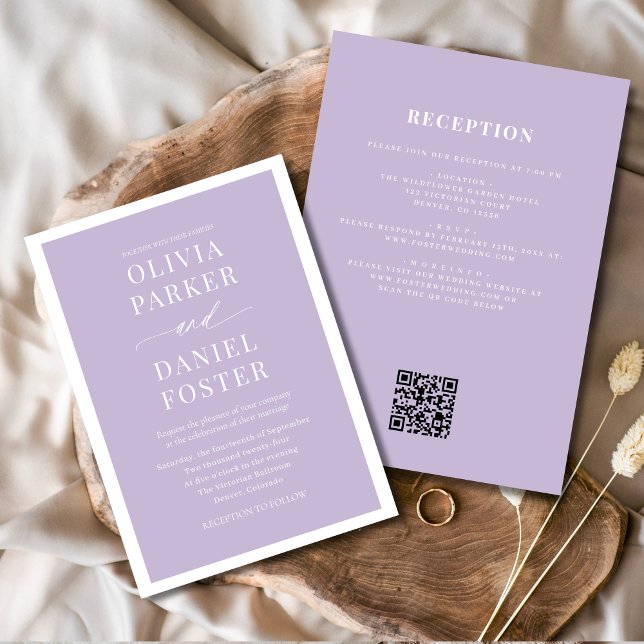 All in One Lavender Lila QR-Code Hochzeit Einladung (Von Creator hochgeladen)