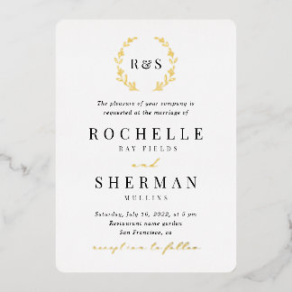 All in One Leaf Monogram Goldfolie Hochzeit Folieneinladung