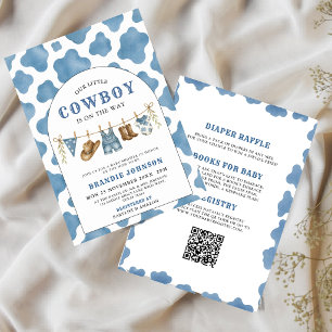 All in One Little Cowboy Blue QR Code Baby Shower Einladung