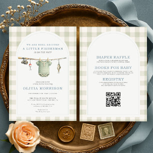 All in One Little Fisherman Gingham Baby Shower-Ei Einladung