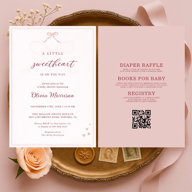 All in One Little Sweetheart Pink Bow Baby Shower Einladung (Von Creator hochgeladen)