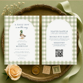 All in One Mallard Duck Gingham Baby Shower Einladung
