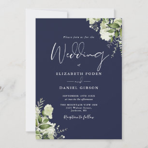 All In One Marineblau Greenery Foto Hochzeit Einladung