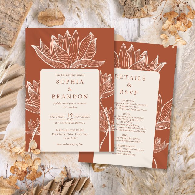 All in one modern floral Terracotta Wedding Einladung (All In One Modern Floral Terracotta Wedding Invitation)