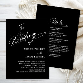 All in One Modern Minimalistisch Black Wedding Einladung