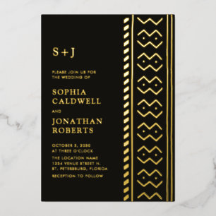 All in One Modern Mudcloth Monogram Wedding Gold Folieneinladung