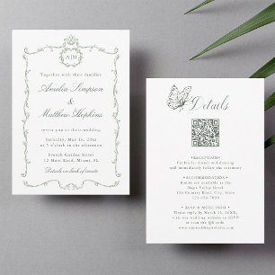 All in One Moderne Klassische Hochzeit Salbei Grün Einladung