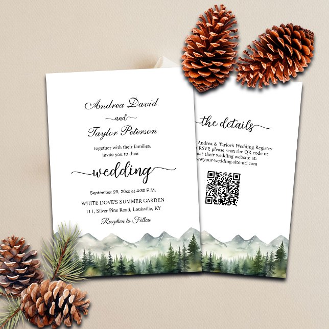All in one Mountains and Pines QR Code Hochzeit Einladung (Von Creator hochgeladen)