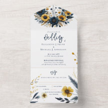 All in One Navy Yellow Gold Floral Wedding Rsvp