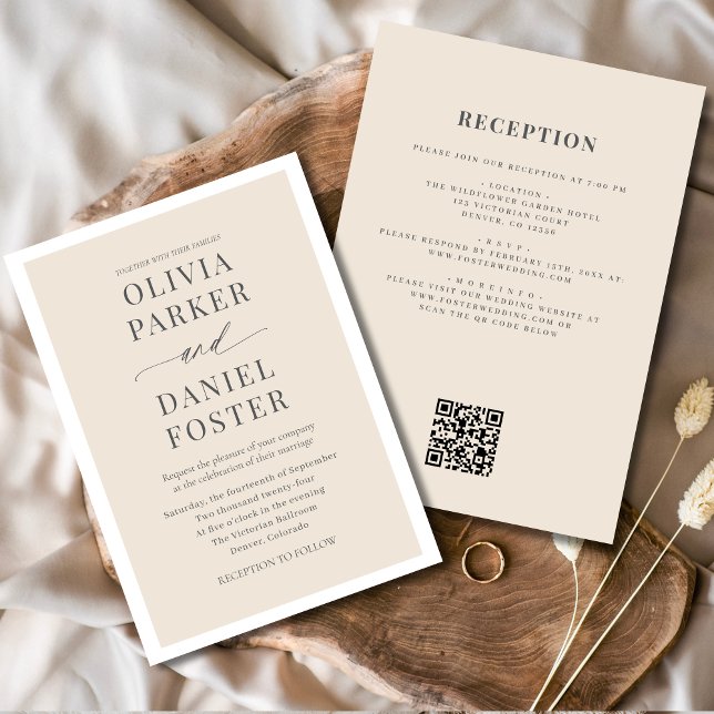 All in one neutrale Beige QR Code Hochzeit Einladung (Von Creator hochgeladen)