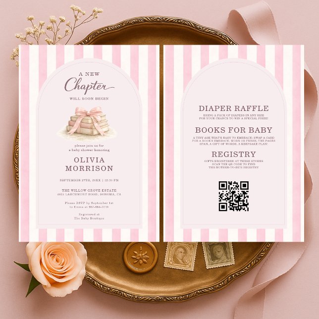 All in One New Chapter Begins Pink Bow Baby Shower Einladung (Von Creator hochgeladen)