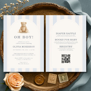 All in One Oh Boy Blau Teddy Bär Baby Shower Einladung