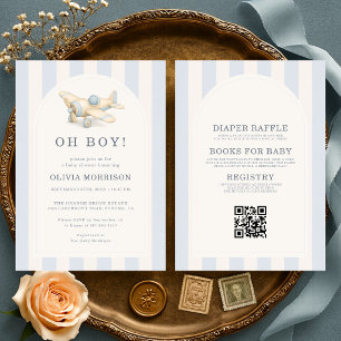 All in One Oh Boy Blue Airplane Baby Shower Einladung