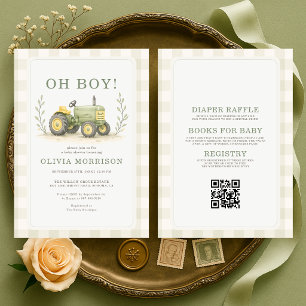 All in One Oh Boy Farmer Traktor Baby Shower Einladung