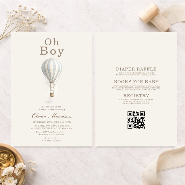 All in One Oh Boy Hot Air Balloon Baby Shower Einladung (Von Creator hochgeladen)