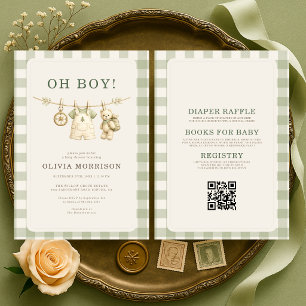 All in One Oh Boy Woodland Teddy Bär Baby Shower Einladung