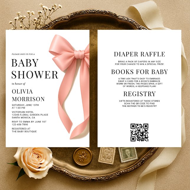 All in One Pink Bow Coquette Baby Shower Einladung (Von Creator hochgeladen)