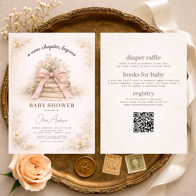 All in One Pink Bow New Chapter Begins Baby Shower Einladung (Von Creator hochgeladen)