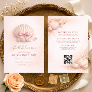 All in One Pink Bow Shell Mädchen Baby Shower  Einladung