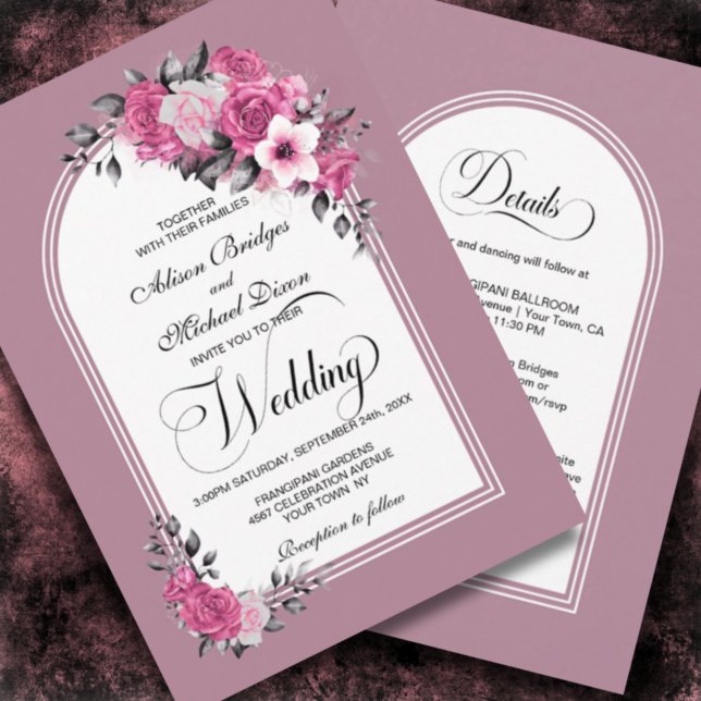 All In One Pink Floral Arch Dusty Rose Wedding Einladung (Von Creator hochgeladen)