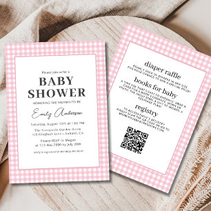All in One Pink Gingham Baby Girl Dusche Einladung