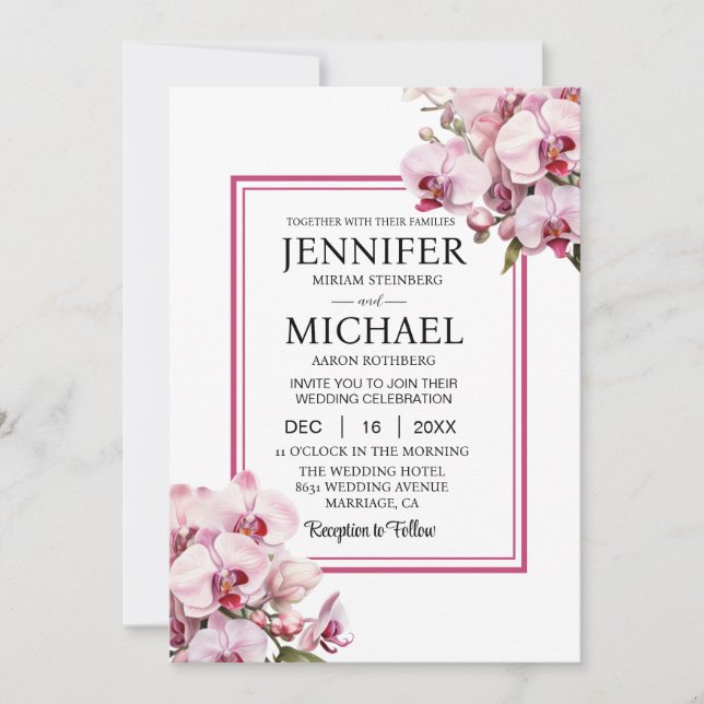 All in One Pink Orchids Hochzeitseinladungen Einladung (Vorderseite)