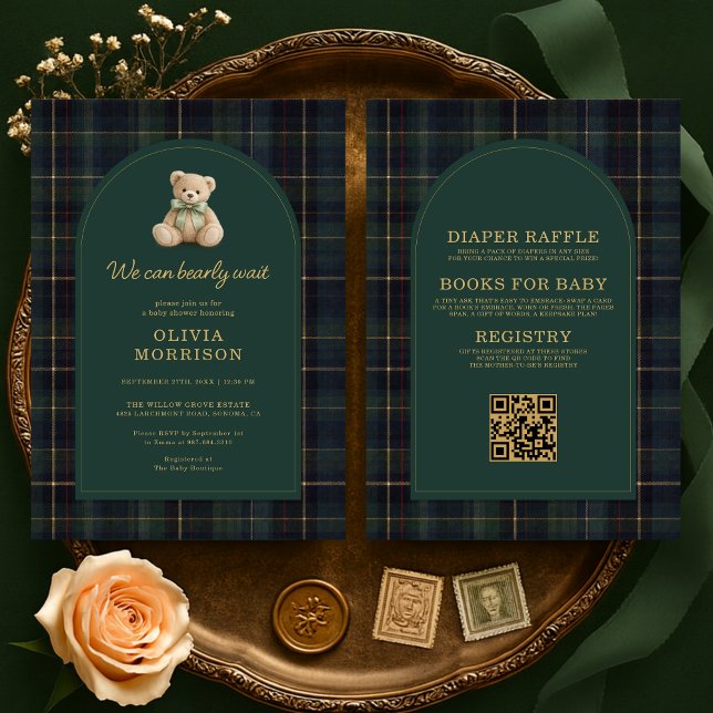 All in One Plaid Bearly Wait Green Baby Shower Einladung (Von Creator hochgeladen)